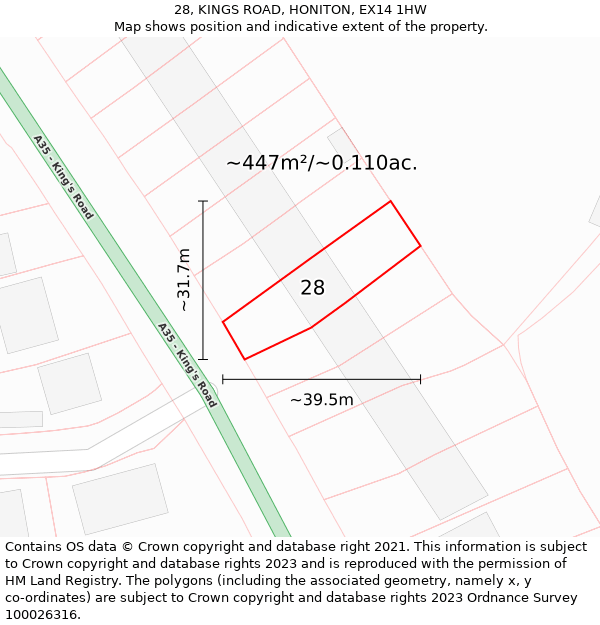 28, KINGS ROAD, HONITON, EX14 1HW: Plot and title map