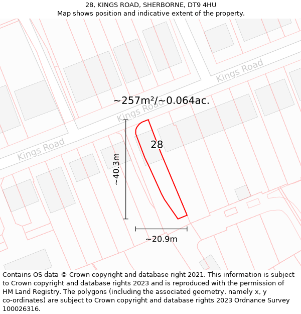 28, KINGS ROAD, SHERBORNE, DT9 4HU: Plot and title map