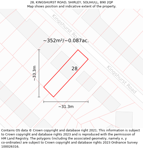 28, KINGSHURST ROAD, SHIRLEY, SOLIHULL, B90 2QP: Plot and title map