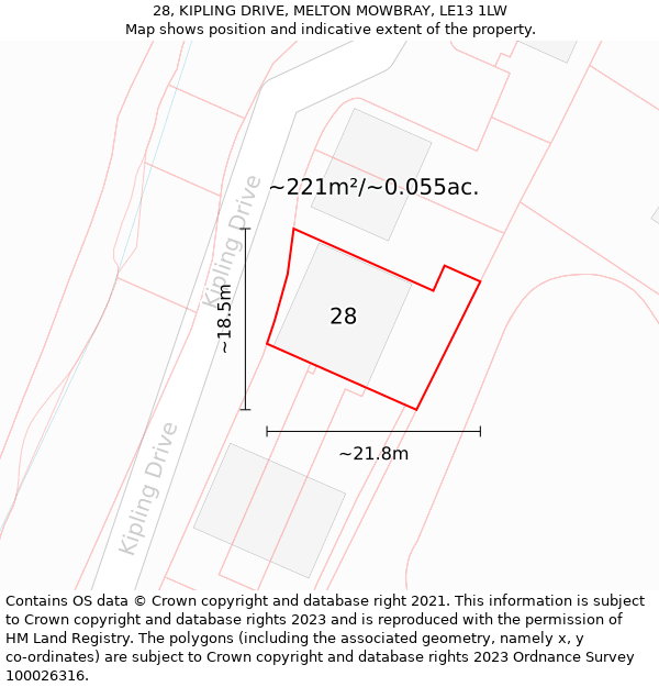 28, KIPLING DRIVE, MELTON MOWBRAY, LE13 1LW: Plot and title map