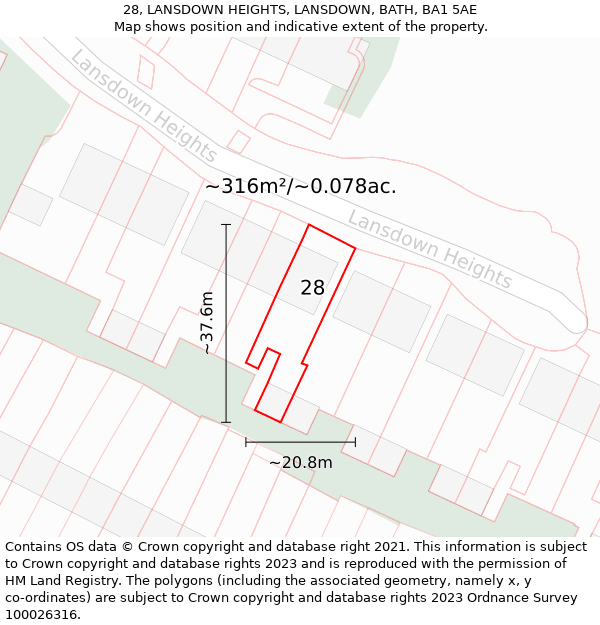 28, LANSDOWN HEIGHTS, LANSDOWN, BATH, BA1 5AE: Plot and title map