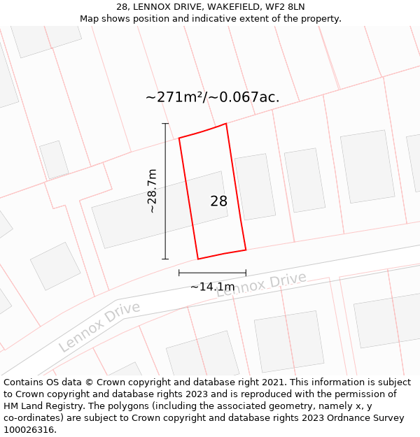 28, LENNOX DRIVE, WAKEFIELD, WF2 8LN: Plot and title map