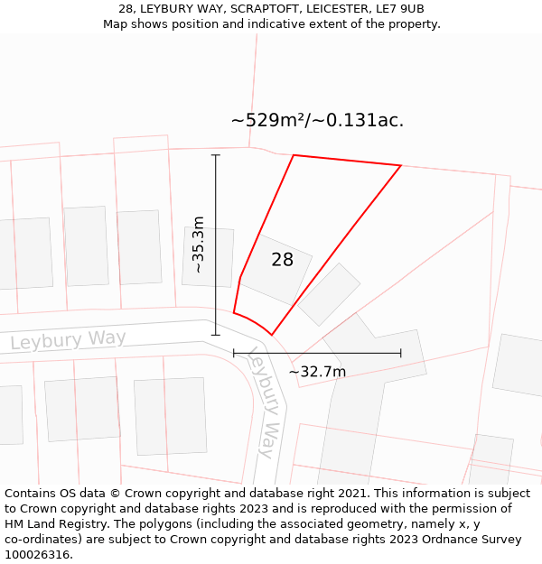 28, LEYBURY WAY, SCRAPTOFT, LEICESTER, LE7 9UB: Plot and title map