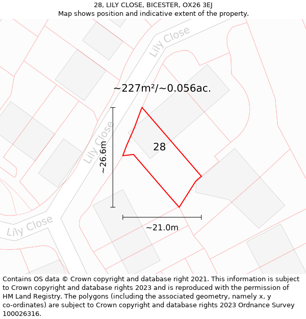 28, LILY CLOSE, BICESTER, OX26 3EJ: Plot and title map