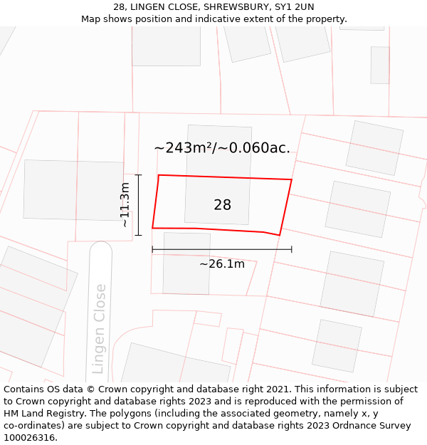 28, LINGEN CLOSE, SHREWSBURY, SY1 2UN: Plot and title map