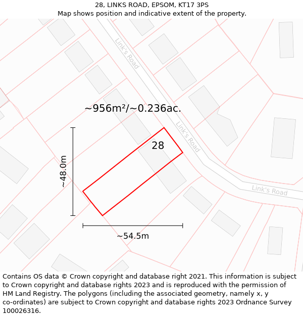 28, LINKS ROAD, EPSOM, KT17 3PS: Plot and title map