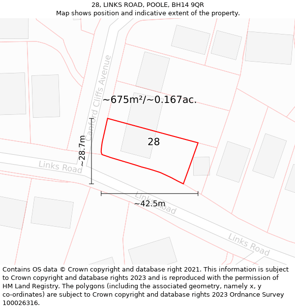 28, LINKS ROAD, POOLE, BH14 9QR: Plot and title map