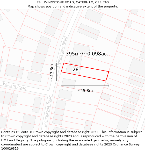 28, LIVINGSTONE ROAD, CATERHAM, CR3 5TG: Plot and title map