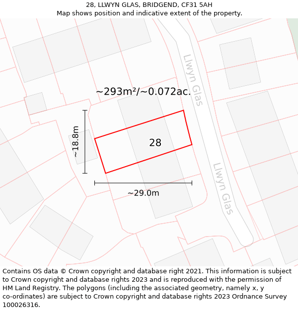 28, LLWYN GLAS, BRIDGEND, CF31 5AH: Plot and title map