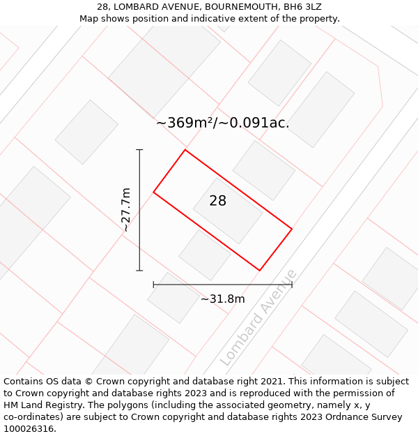 28, LOMBARD AVENUE, BOURNEMOUTH, BH6 3LZ: Plot and title map
