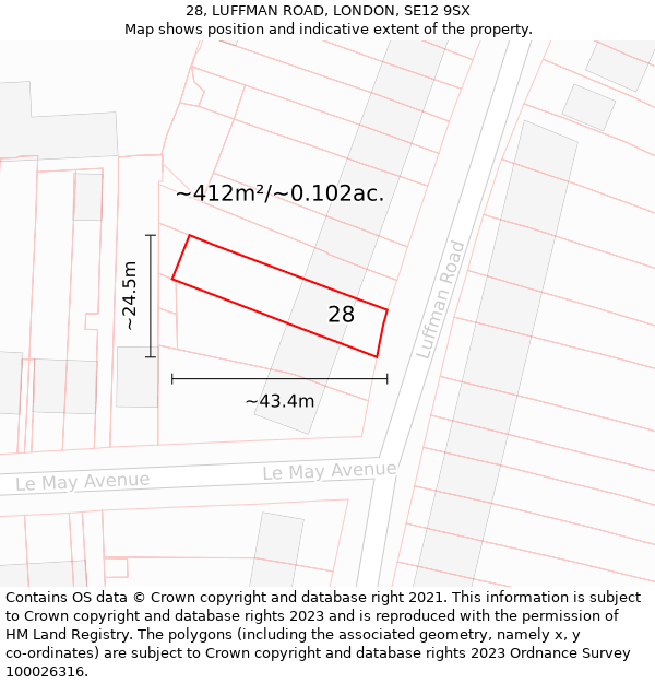 28, LUFFMAN ROAD, LONDON, SE12 9SX: Plot and title map
