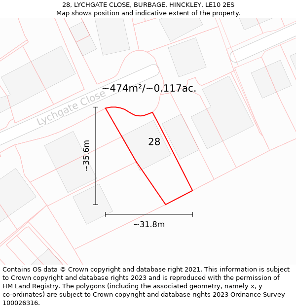 28, LYCHGATE CLOSE, BURBAGE, HINCKLEY, LE10 2ES: Plot and title map