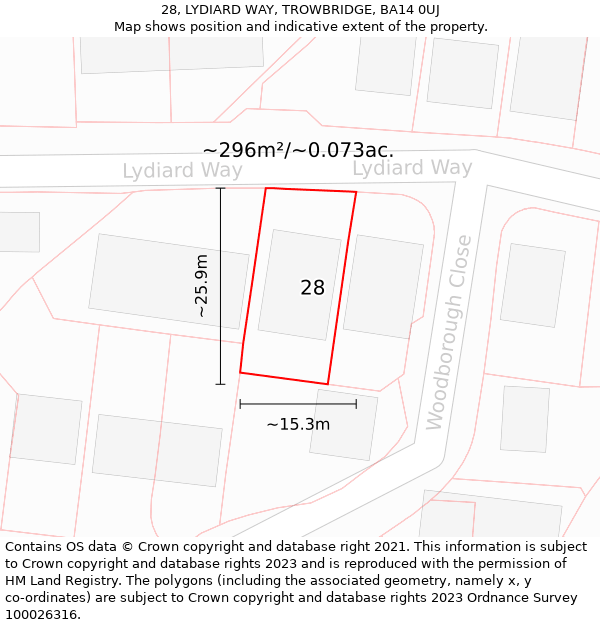 28, LYDIARD WAY, TROWBRIDGE, BA14 0UJ: Plot and title map