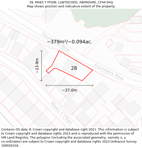 28, MAES Y FFION, LLWYDCOED, ABERDARE, CF44 0AQ: Plot and title map