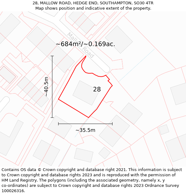 28, MALLOW ROAD, HEDGE END, SOUTHAMPTON, SO30 4TR: Plot and title map