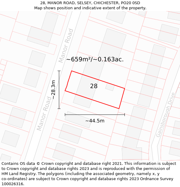 28, MANOR ROAD, SELSEY, CHICHESTER, PO20 0SD: Plot and title map