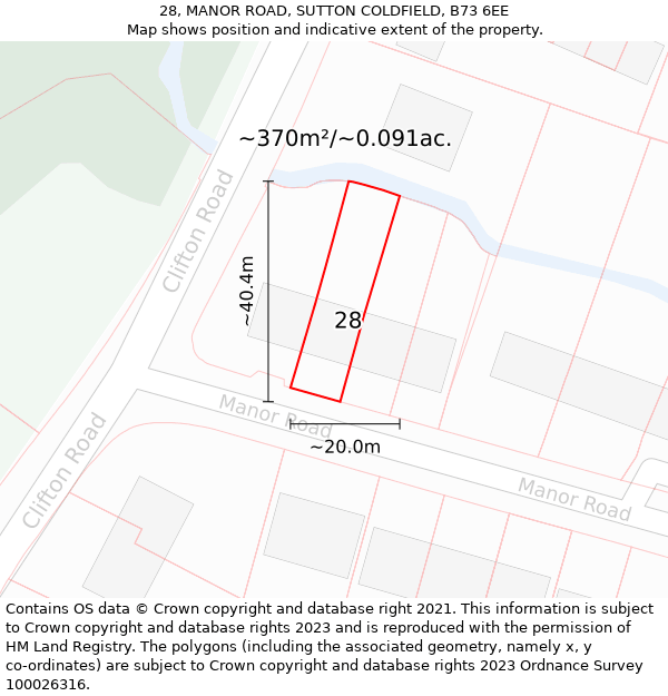 28, MANOR ROAD, SUTTON COLDFIELD, B73 6EE: Plot and title map