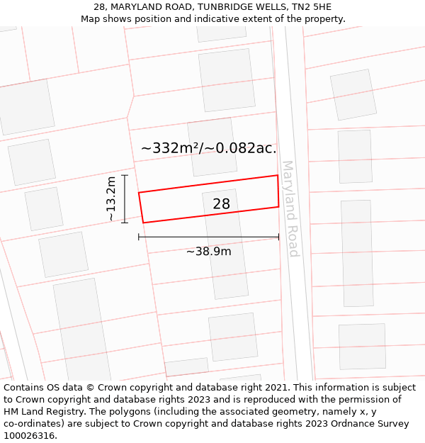 28, MARYLAND ROAD, TUNBRIDGE WELLS, TN2 5HE: Plot and title map