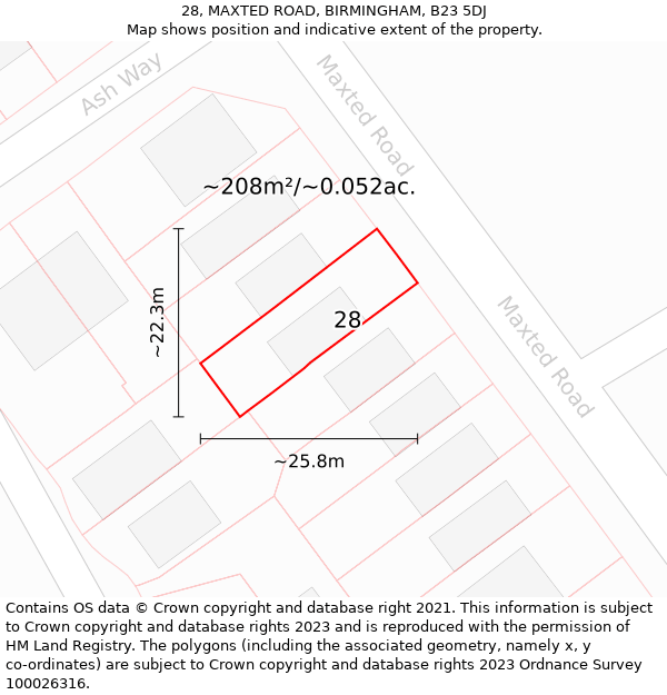 28, MAXTED ROAD, BIRMINGHAM, B23 5DJ: Plot and title map