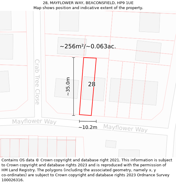 28, MAYFLOWER WAY, BEACONSFIELD, HP9 1UE: Plot and title map