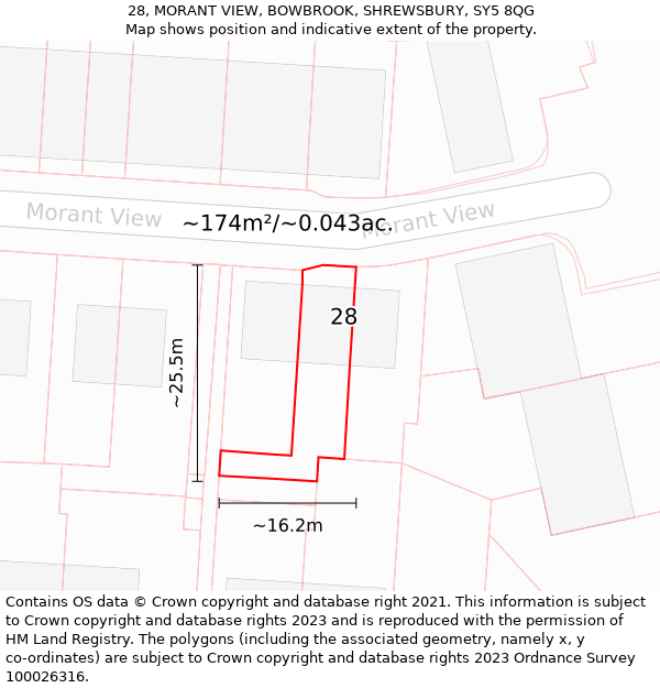 28, MORANT VIEW, BOWBROOK, SHREWSBURY, SY5 8QG: Plot and title map
