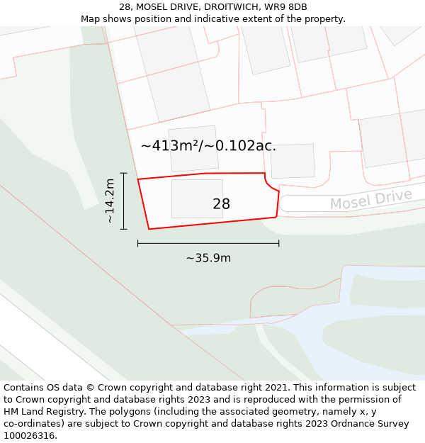 28, MOSEL DRIVE, DROITWICH, WR9 8DB: Plot and title map