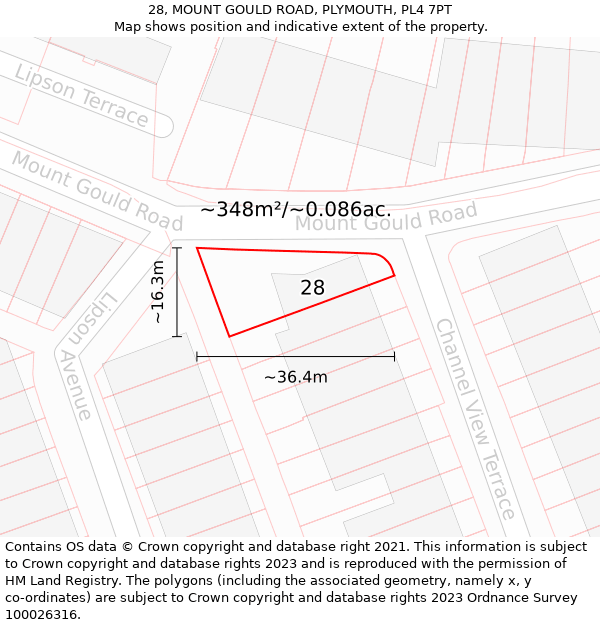 28, MOUNT GOULD ROAD, PLYMOUTH, PL4 7PT: Plot and title map
