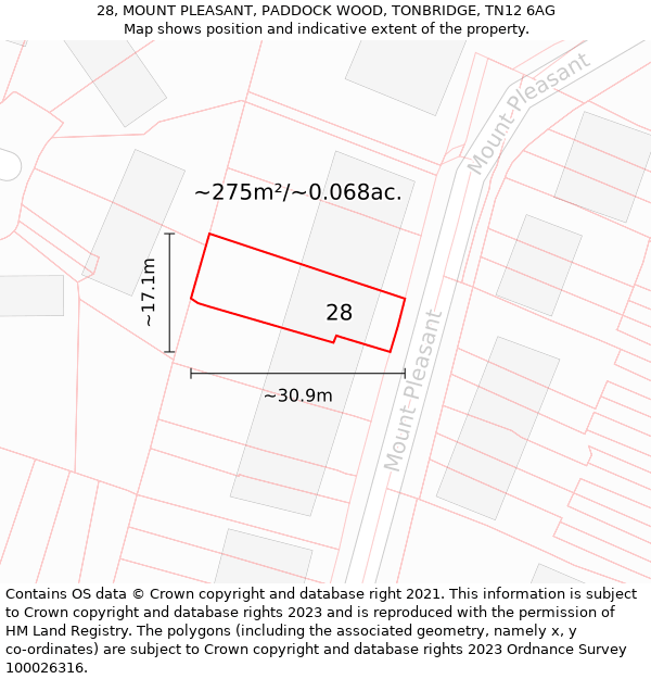 28, MOUNT PLEASANT, PADDOCK WOOD, TONBRIDGE, TN12 6AG: Plot and title map