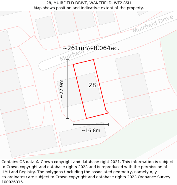 28, MUIRFIELD DRIVE, WAKEFIELD, WF2 8SH: Plot and title map