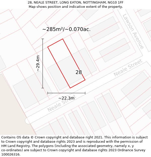 28, NEALE STREET, LONG EATON, NOTTINGHAM, NG10 1FF: Plot and title map