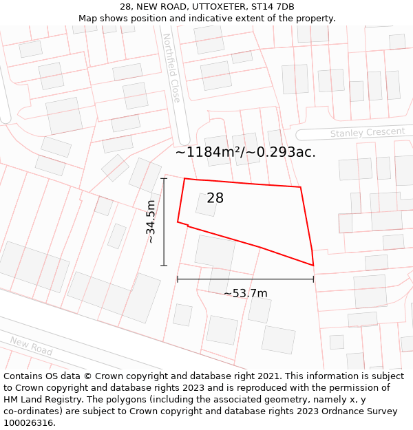 28, NEW ROAD, UTTOXETER, ST14 7DB: Plot and title map