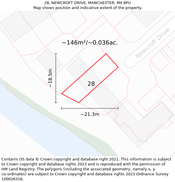 28, NEWCROFT DRIVE, MANCHESTER, M9 8PU: Plot and title map