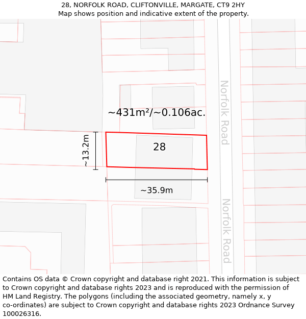 28, NORFOLK ROAD, CLIFTONVILLE, MARGATE, CT9 2HY: Plot and title map