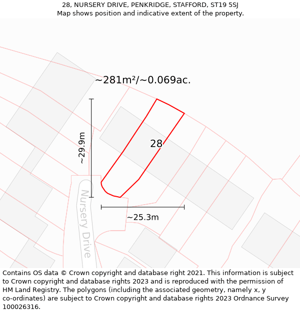 28, NURSERY DRIVE, PENKRIDGE, STAFFORD, ST19 5SJ: Plot and title map