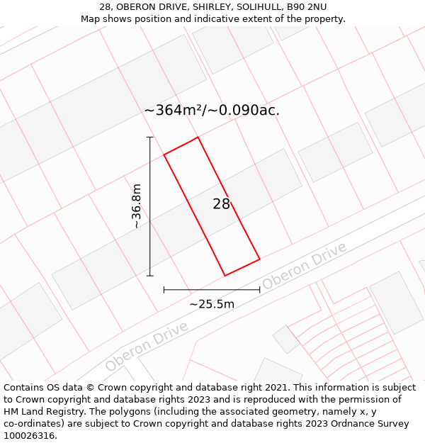 28, OBERON DRIVE, SHIRLEY, SOLIHULL, B90 2NU: Plot and title map