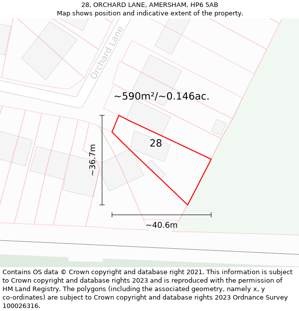 28, ORCHARD LANE, AMERSHAM, HP6 5AB: Plot and title map