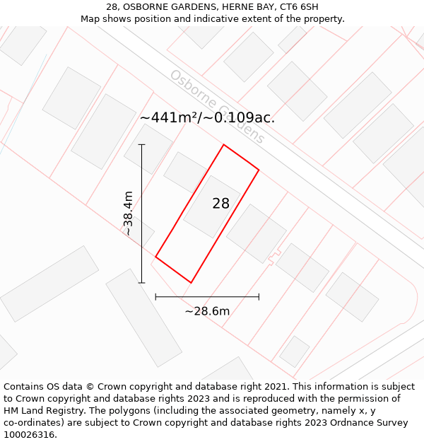 28, OSBORNE GARDENS, HERNE BAY, CT6 6SH: Plot and title map