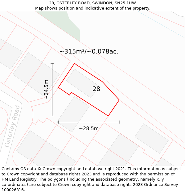 28, OSTERLEY ROAD, SWINDON, SN25 1UW: Plot and title map