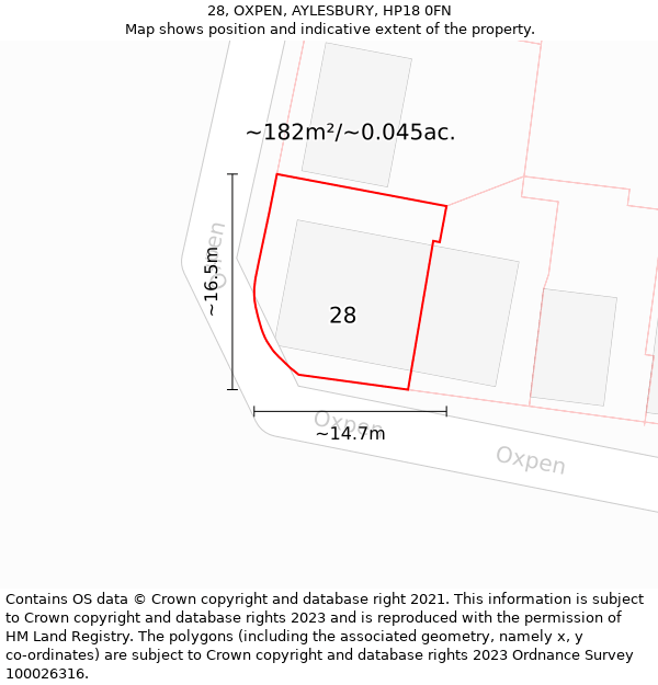 28, OXPEN, AYLESBURY, HP18 0FN: Plot and title map