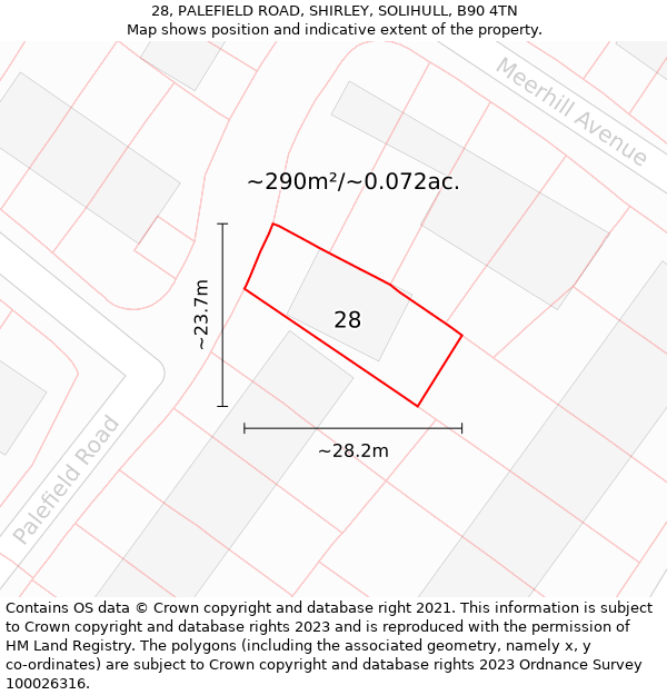 28, PALEFIELD ROAD, SHIRLEY, SOLIHULL, B90 4TN: Plot and title map