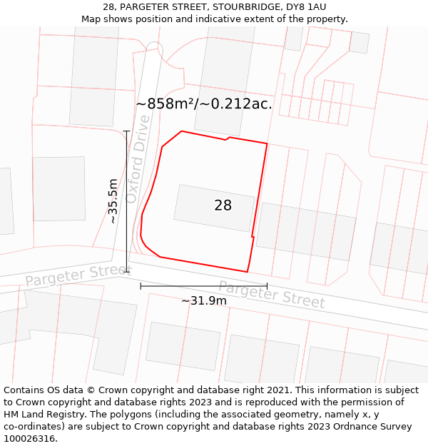28, PARGETER STREET, STOURBRIDGE, DY8 1AU: Plot and title map