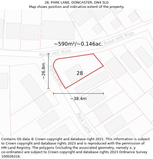 28, PARK LANE, DONCASTER, DN4 5LG: Plot and title map