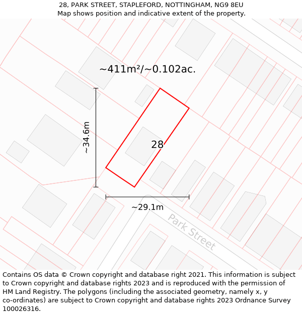 28, PARK STREET, STAPLEFORD, NOTTINGHAM, NG9 8EU: Plot and title map