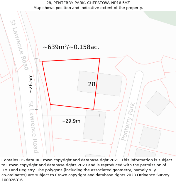 28, PENTERRY PARK, CHEPSTOW, NP16 5AZ: Plot and title map