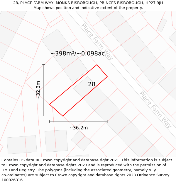 28, PLACE FARM WAY, MONKS RISBOROUGH, PRINCES RISBOROUGH, HP27 9JH: Plot and title map