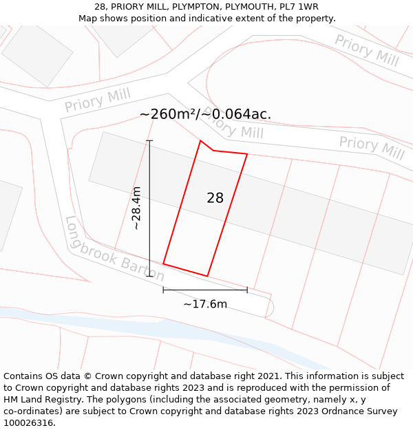 28, PRIORY MILL, PLYMPTON, PLYMOUTH, PL7 1WR: Plot and title map