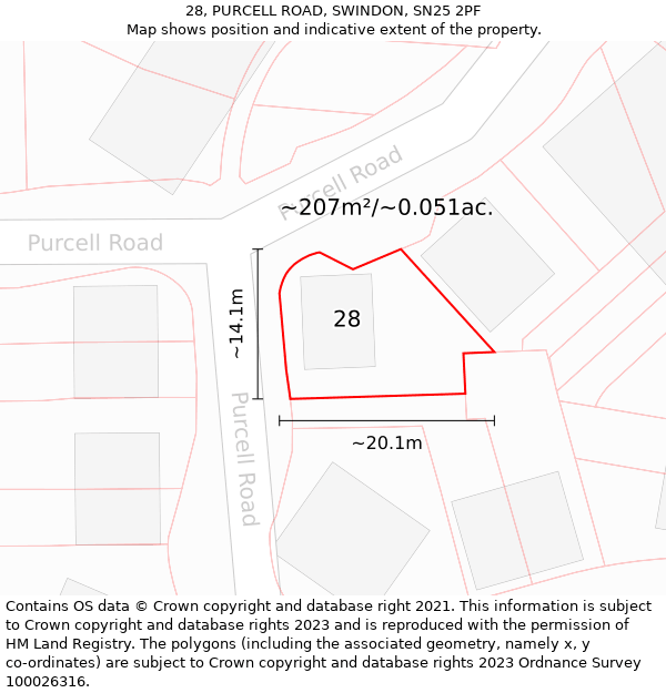 28, PURCELL ROAD, SWINDON, SN25 2PF: Plot and title map