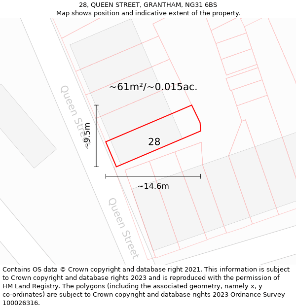 28, QUEEN STREET, GRANTHAM, NG31 6BS: Plot and title map
