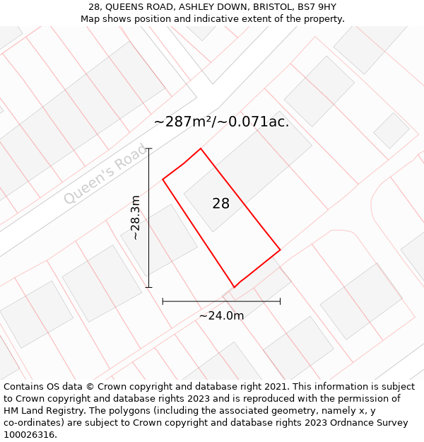 28, QUEENS ROAD, ASHLEY DOWN, BRISTOL, BS7 9HY: Plot and title map