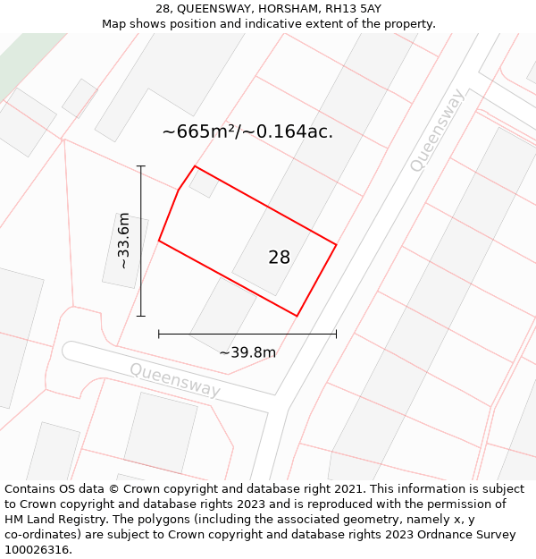 28, QUEENSWAY, HORSHAM, RH13 5AY: Plot and title map